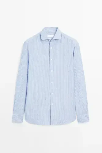 Regular fit chiziqli 100% zig'ir ko'ylak - 6