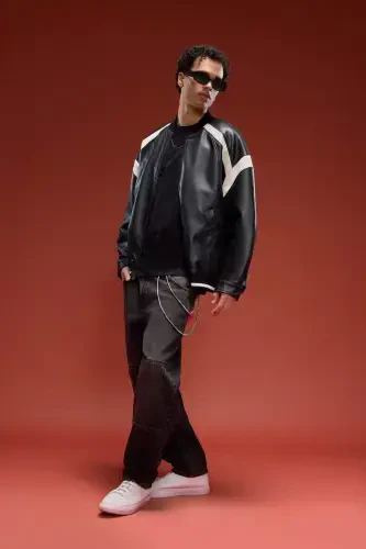 Regular Fit College Collar Bomber Zip-Up Jacket Black - DEFACTO (1)