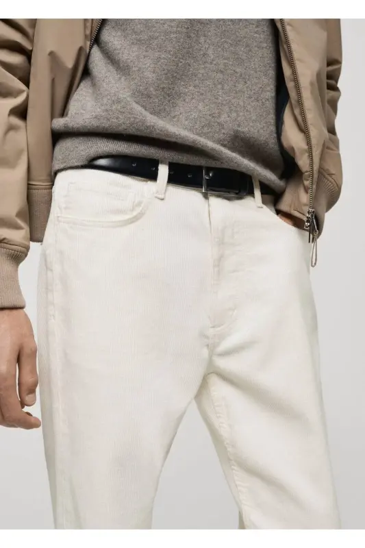 Regular fit corduroy trousers - Off White - 4