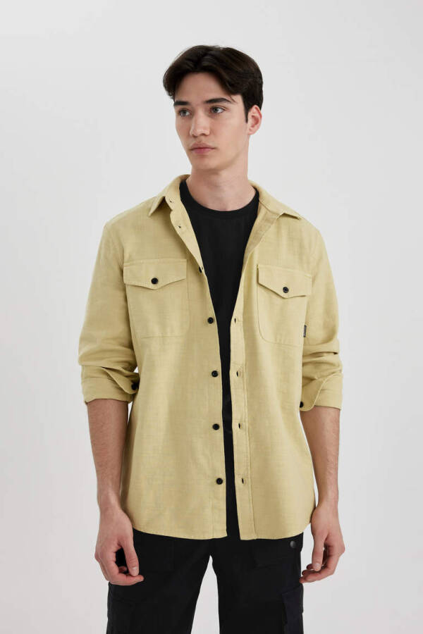 Regular Fit Cotton Long Sleeve Shirt Light Olive Green - 1