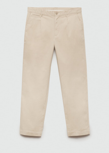 Regular fit cotton pants with pleats - Sand beige. - 2