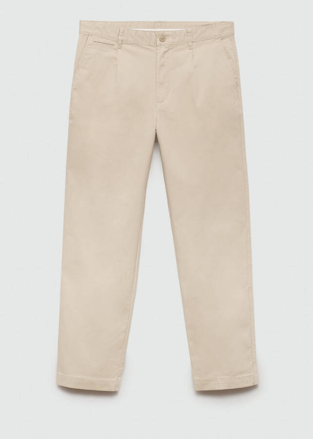 Regular fit cotton pants with pleats - Sand beige. - 2