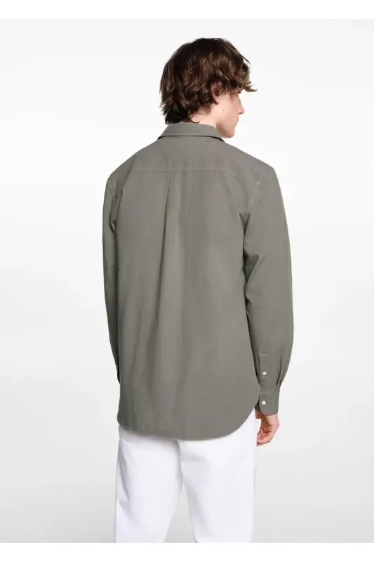Regular Fit Cotton Shirt-Khaki Color - 5