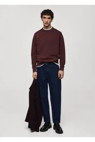 Regular fit cotton sweatshirt-Burgundy - MANGO MAN (1)