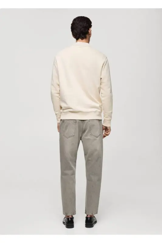 Regular fit cotton sweatshirt-Ecru - 4