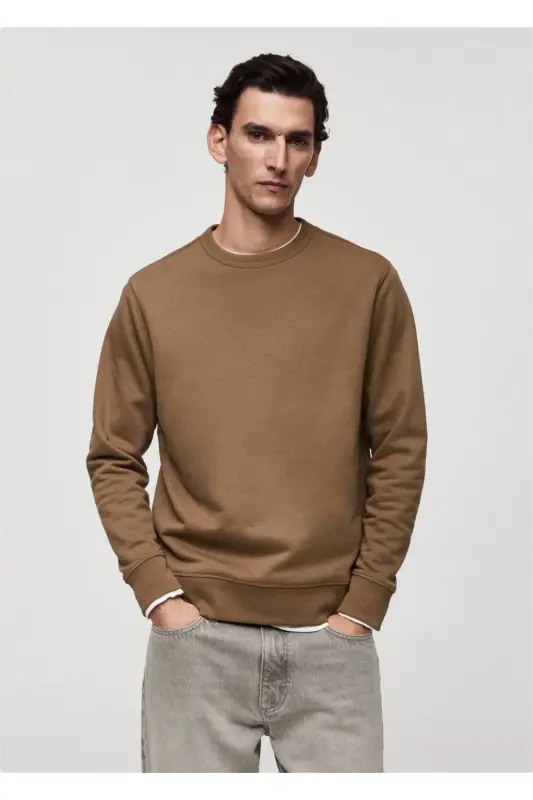 Regular fit cotton sweatshirt-Mid Brown - MANGO MAN