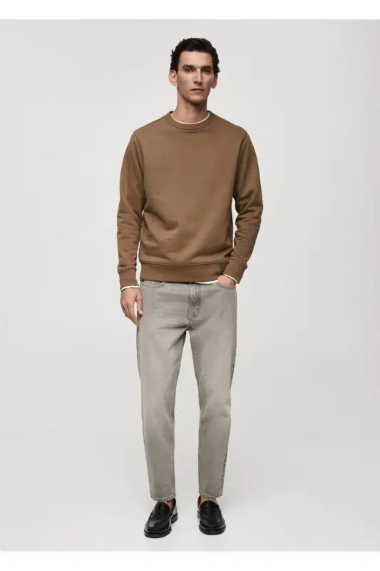 Regular fit cotton sweatshirt-Mid Brown - 2