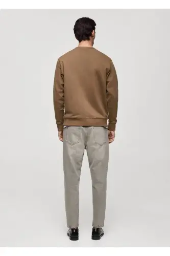 Regular fit cotton sweatshirt-Mid Brown - 4