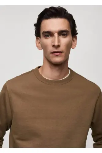 Regular fit cotton sweatshirt-Mid Brown - 7