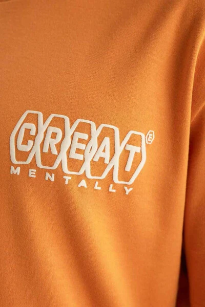 Regular Fit Crew Neck Back Printed Short Sleeve Heavy Fabric T-Shirt Orange - 9