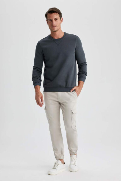 Regular Fit Crew Neck Basic Cotton Sweatshirt Anthracite - 11