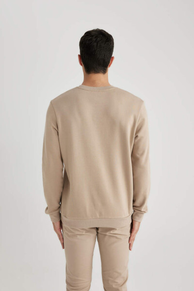 Regular Fit Crew Neck Basic Cotton Sweatshirt Beige - 5