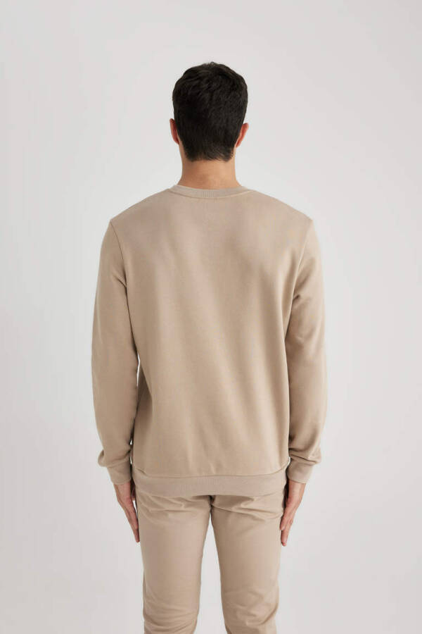 Regular Fit Crew Neck Basic Cotton Sweatshirt Beige - 5