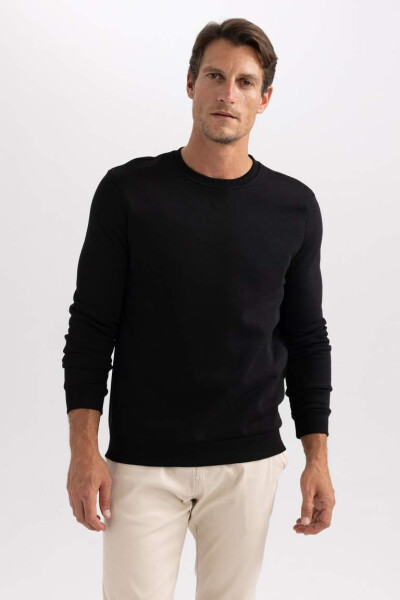 Regular Fit Crew Neck Basic Cotton Sweatshirt Black - 11