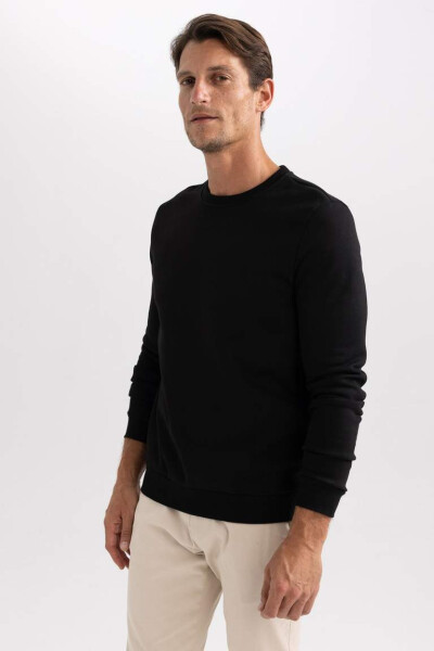 Regular Fit Crew Neck Basic Cotton Sweatshirt Black - 13