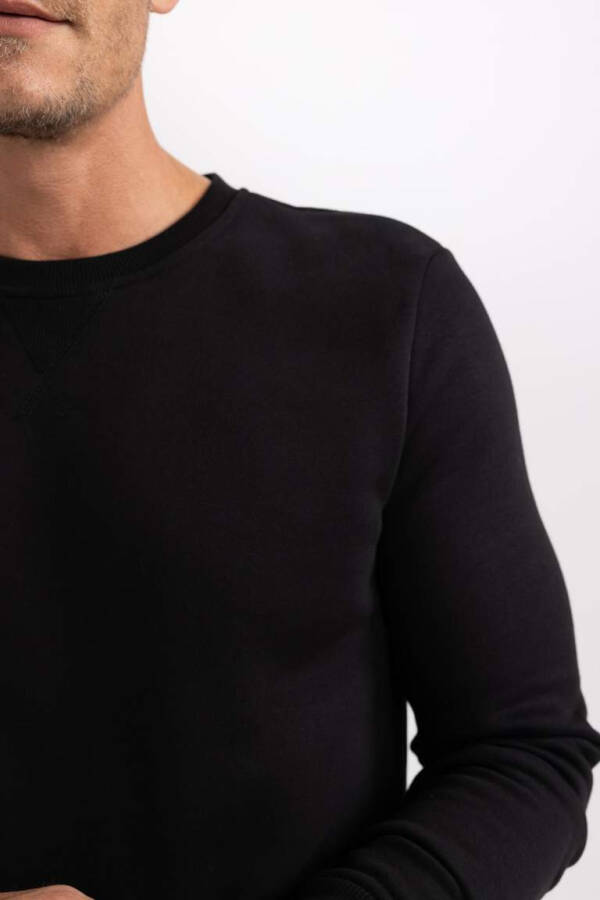 Regular Fit Crew Neck Basic Cotton Sweatshirt Black - 14