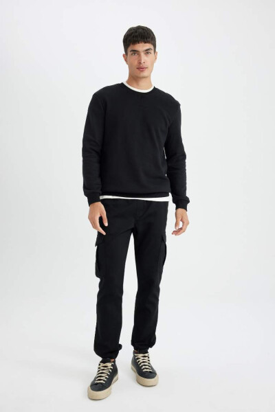 Regular Fit Crew Neck Basic Cotton Sweatshirt Black - 2