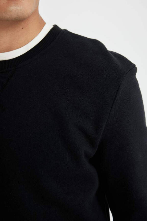 Regular Fit Crew Neck Basic Cotton Sweatshirt Black - 5