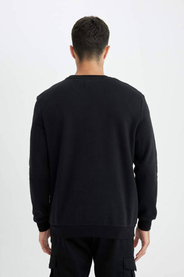 Regular Fit Crew Neck Basic Cotton Sweatshirt Black - 6