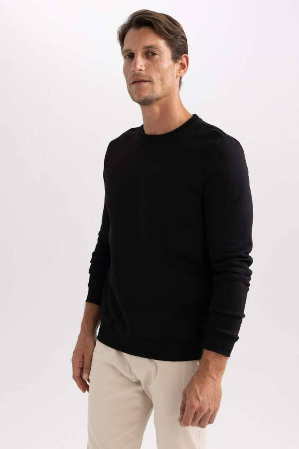 Regular Fit Crew Neck Basic Cotton Sweatshirt Black - 13