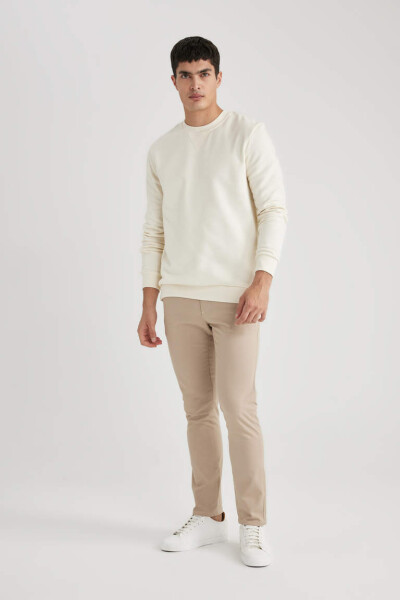 Regular Fit Crew Neck Basic Cotton Sweatshirt Ecru - 7