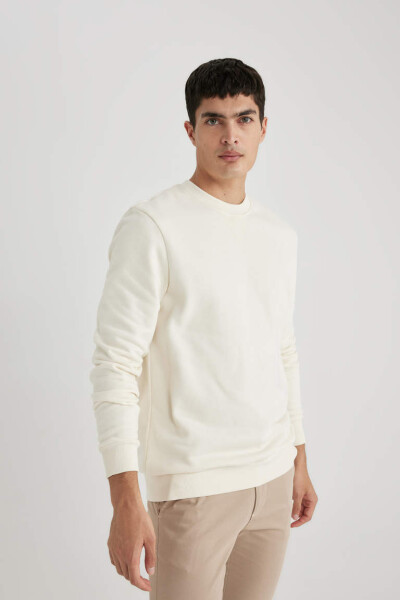 Regular Fit Crew Neck Basic Cotton Sweatshirt Ecru - 3