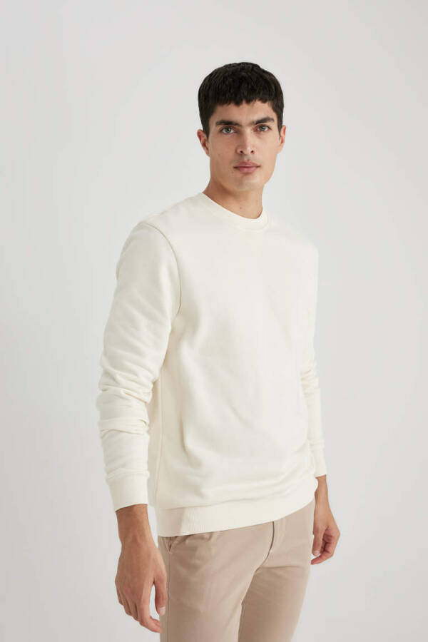 Regular Fit Crew Neck Basic Cotton Sweatshirt Ecru - 8