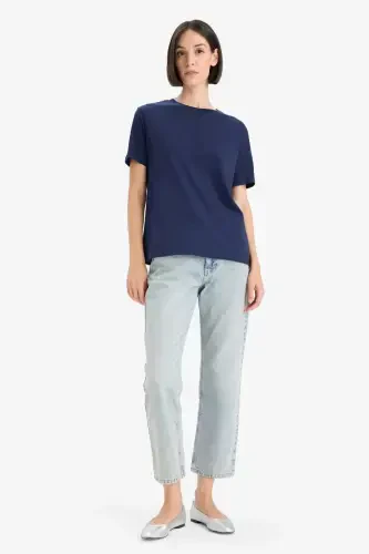 Regular Fit Crew Neck Basic Plain Jersey Short Sleeve T-Shirt-Navy Blue - DEFACTO (1)