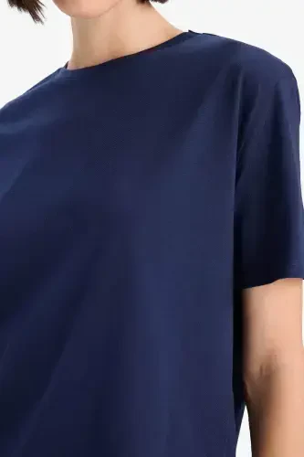 Regular Fit Crew Neck Basic Plain Jersey Short Sleeve T-Shirt-Navy Blue - 5