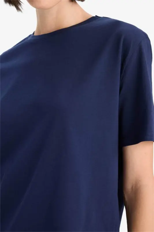 Regular Fit Crew Neck Basic Plain Jersey Short Sleeve T-Shirt-Navy Blue - 5