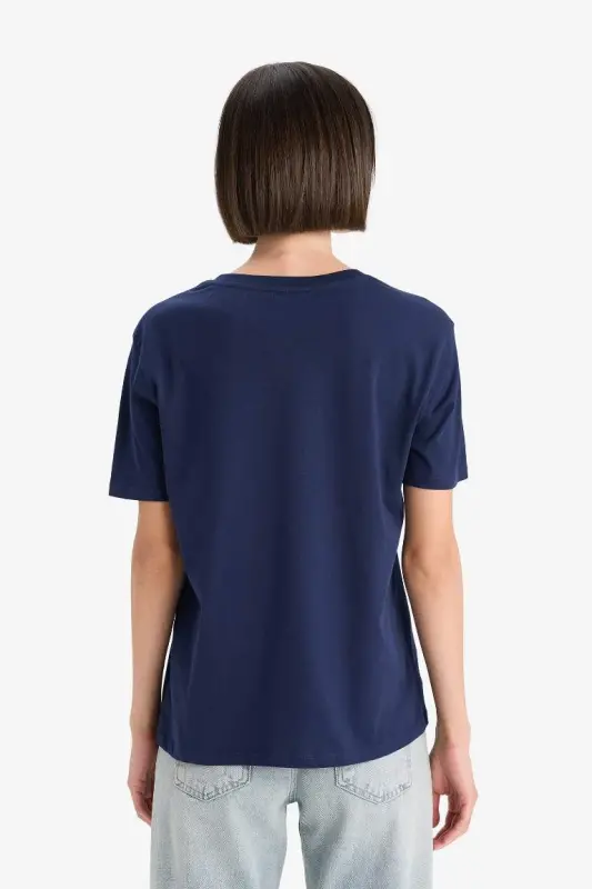 Regular Fit Crew Neck Basic Plain Jersey Short Sleeve T-Shirt-Navy Blue - 7