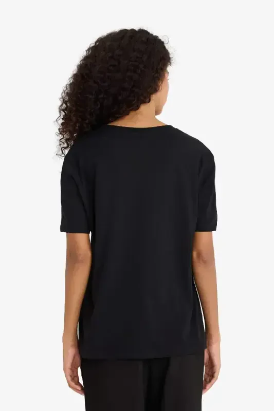 Regular Fit Crew Neck Basic Plain Knitted Short Sleeve Black T-Shirt-Black - 6