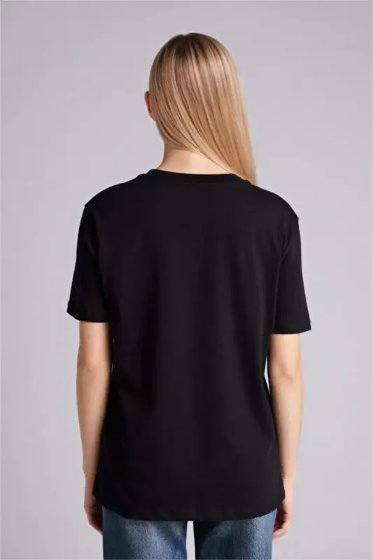 Regular Fit Crew Neck Basic Plain Knitted Short Sleeve Black T-Shirt-Black - 5