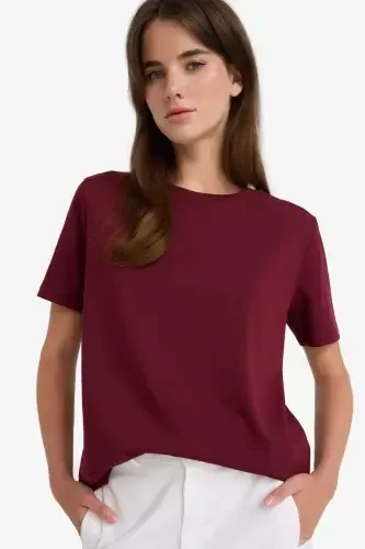 Regular Fit Crew Neck Basic Plain Premium Short Sleeve T-Shirt-Burgundy 