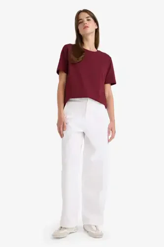 Regular Fit Crew Neck Basic Plain Premium Short Sleeve T-Shirt-Burgundy - 2