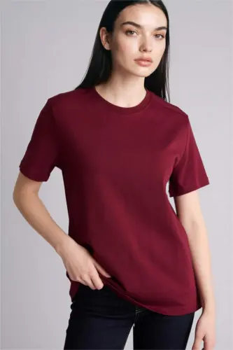 Regular Fit Crew Neck Basic Plain Premium Short Sleeve T-Shirt-Burgundy 