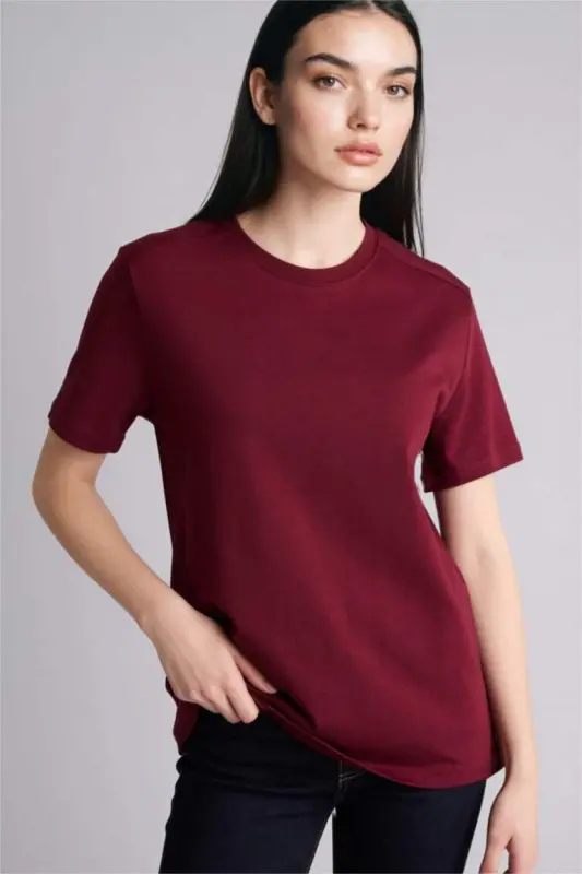 Regular Fit Crew Neck Basic Plain Premium Short Sleeve T-Shirt-Burgundy - 1