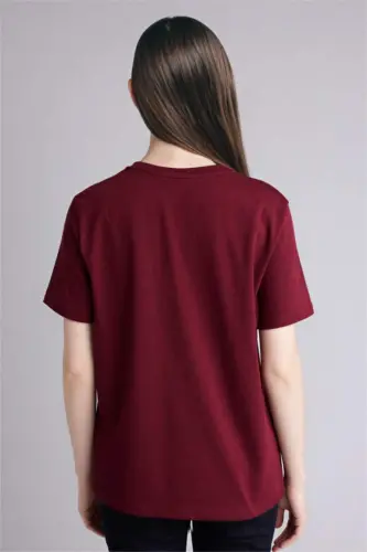 Regular Fit Crew Neck Basic Plain Premium Short Sleeve T-Shirt-Burgundy - 5