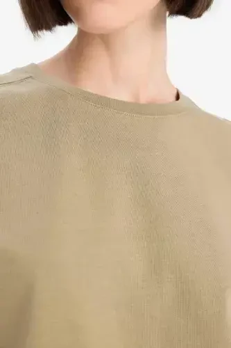 Regular Fit Crew Neck Basic Plain Premium Short Sleeve T-Shirt-Khaki - 2