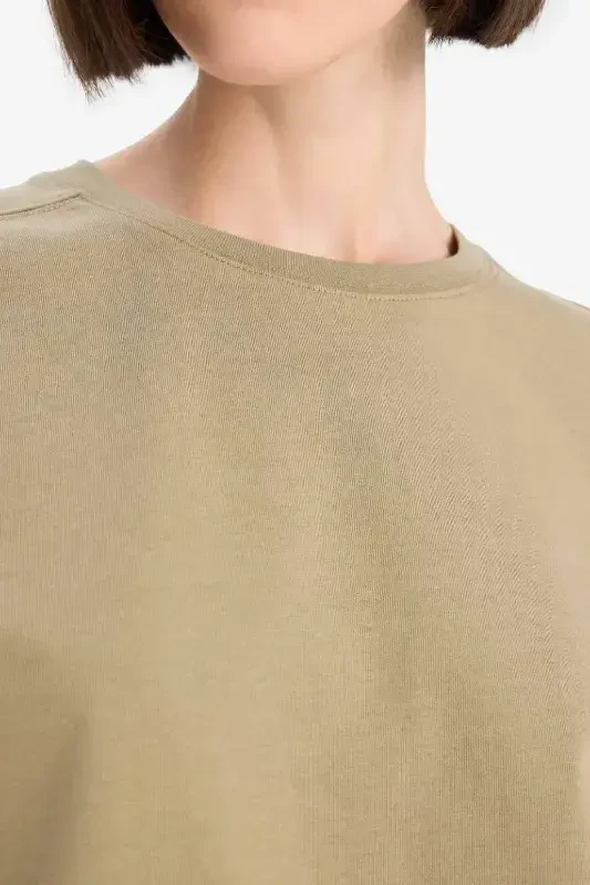 Regular Fit Crew Neck Basic Plain Premium Short Sleeve T-Shirt-Khaki - 2