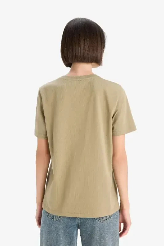 Regular Fit Crew Neck Basic Plain Premium Short Sleeve T-Shirt-Khaki - 3