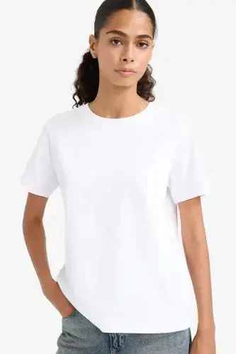 Regular Fit Crew Neck Basic Plain Premium Short Sleeve T-Shirt-White 