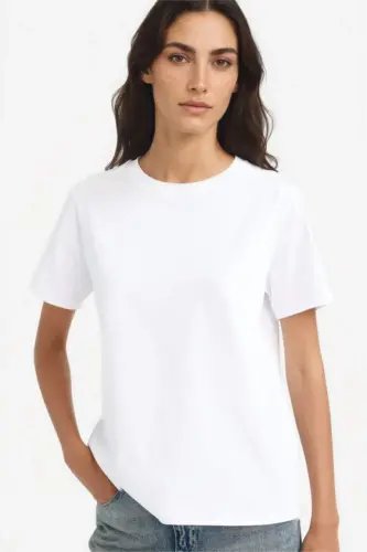 Regular Fit Crew Neck Basic Plain Premium Short Sleeve T-Shirt-White 