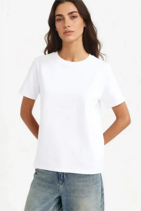 Regular Fit Crew Neck Basic Plain Premium Short Sleeve T-Shirt-White - 3