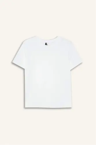 Regular Fit Crew Neck Basic Plain Premium Short Sleeve T-Shirt-White - 4