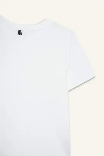 Regular Fit Crew Neck Basic Plain Premium Short Sleeve T-Shirt-White - 5