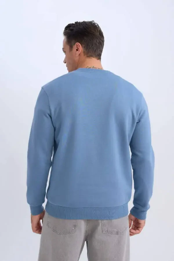 Regular Fit Crew Neck Basic Plain Thick Sweatshirt Indigo - 5