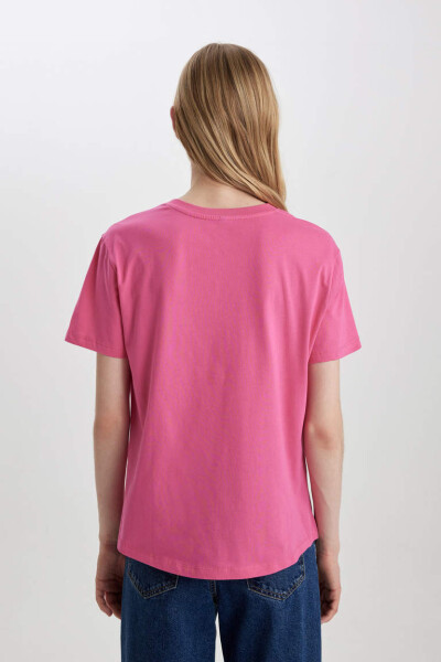 Regular Fit Crew Neck Cotton Basic Short Sleeve T-Shirt Pink - 6