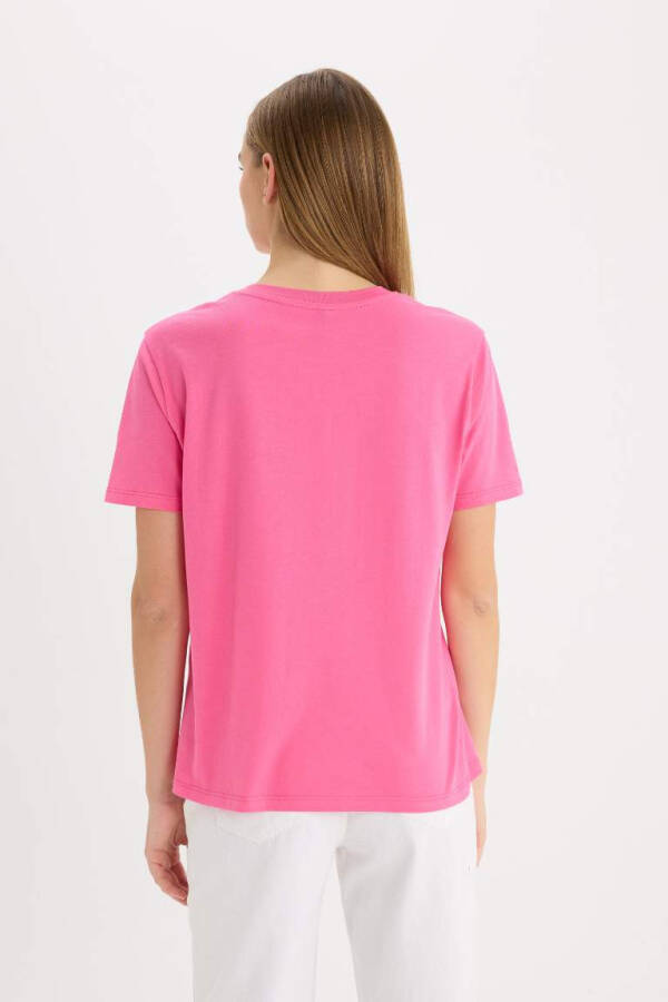 Regular Fit Crew Neck Cotton Basic Short Sleeve T-Shirt Pink - 6