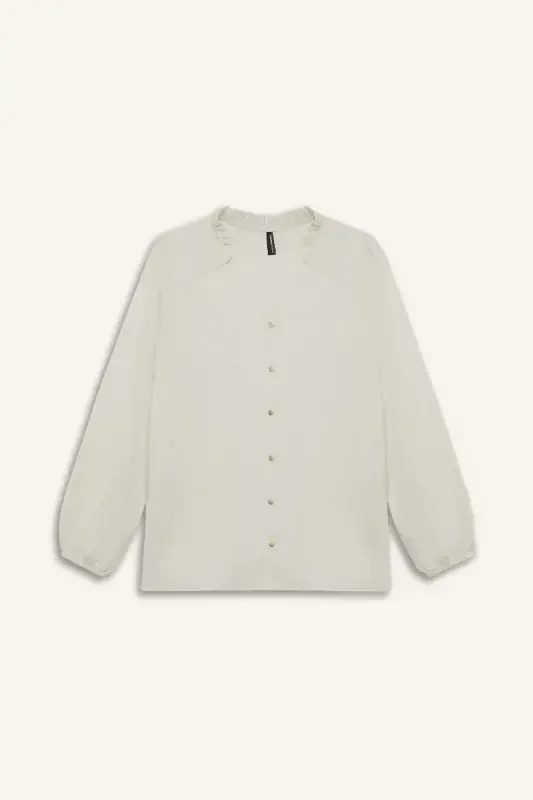 Regular Fit Crew Neck Glittery Fabric Long Sleeve Shirt-Ecru - 7